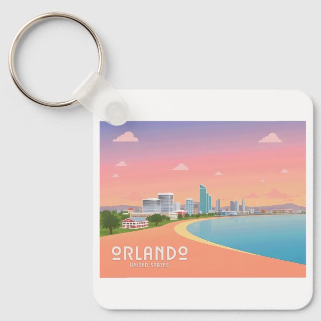 Chaveiro Orlando Florida Coastline Cityscape Pastel Viagem (Frente)