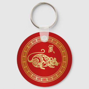 Chaveiro Ornamentado Ouro Vermelho Ano do Rato