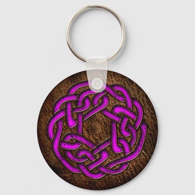 Chaveiro ornamento celta roxo brilhante em couro (Frente)