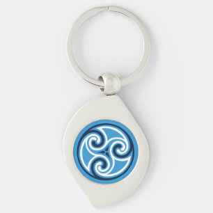 Chaveiro Ornamento Céltico Triskele, Azul Céu e Branco