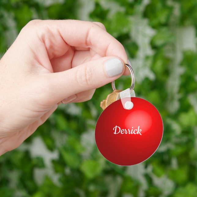 Chaveiro Ornamento de Bola de Natal Vermelho com Nome (Mão)