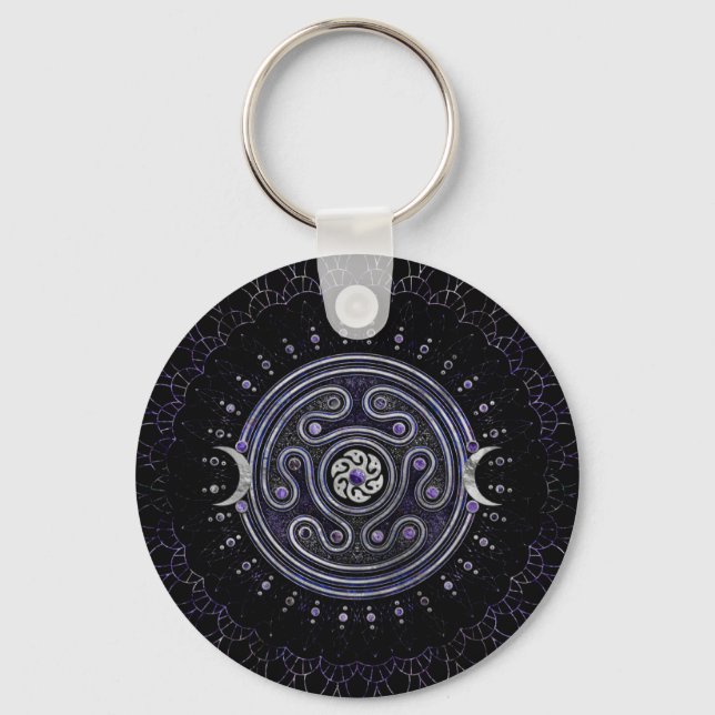 Chaveiro Ornamento de Hecate Wheel com Ametist e Prata (Frente)