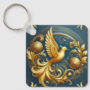 Chaveiro Ornamento Dourado com Motivo de Pássaro
