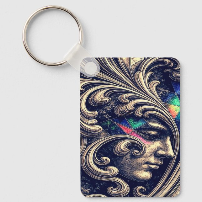 Chaveiro Ornate Abstract Face with Flowing Baroque Keychain (Frente)
