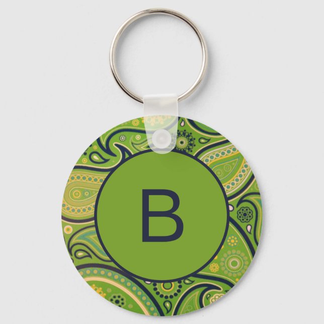 Chaveiro Ornate Green Paisley Pattern Monogram (Frente)