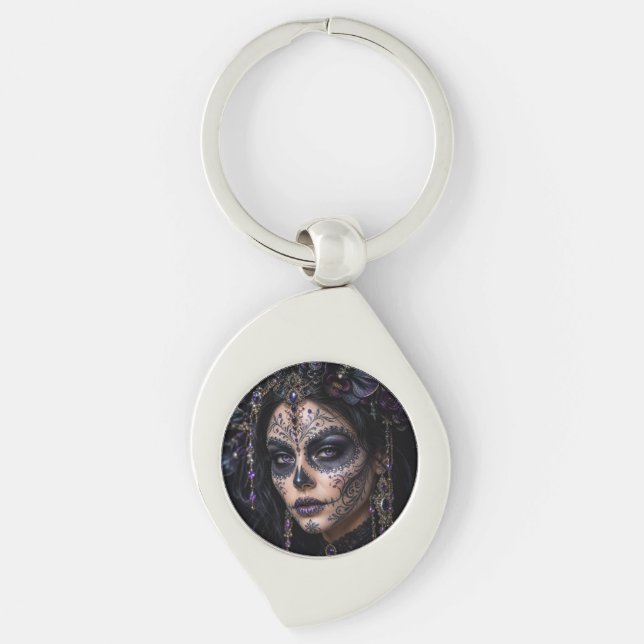 Chaveiro Orquídea Âmbar Calavera – Caveira Açucarada Gótica (Frente)