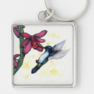 Chaveiro orquídea e beija-flor voadores fantasia aquarela