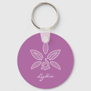 Chaveiro Orquídea Elegante Flor Roxo Simples Negrito Com N