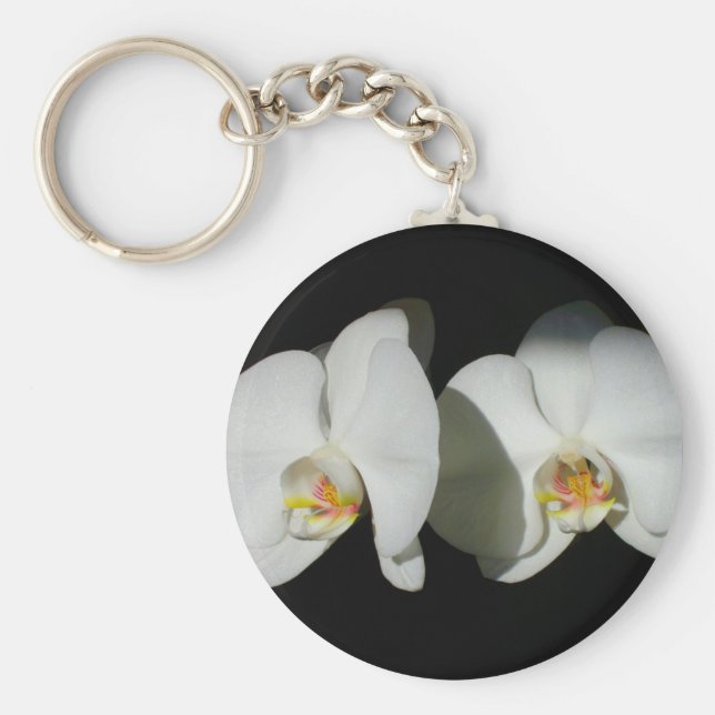 Chaveiro Orquídeas brancas românticas, foto floral tropical (Frente)