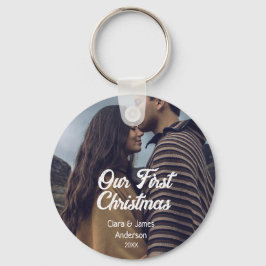 Chaveiro Our first Christmas couple photo name white gray