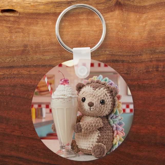 Chaveiro Ouriço Crochê e Milkshake no Diner Retrô (Frente)