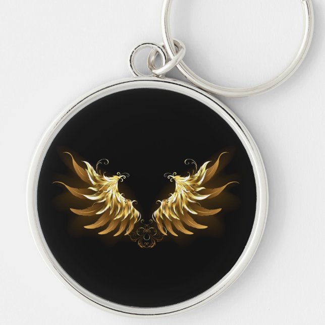 Chaveiro Ouro Angel Wings sobre fundo preto (Frente)