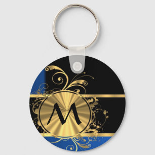 Chaveiro Ouro azul e monograma preto
