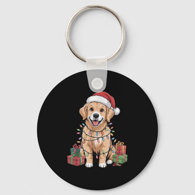 Chaveiro Ouro Bonito Retriever Cachorro Engraçado de Natal  (Frente)