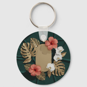 Chaveiro Ouro Botânico Tropical Monstera Hibisco Elegante