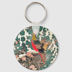 Chaveiro Ouro de faisões em neve por Ito Jakuchu