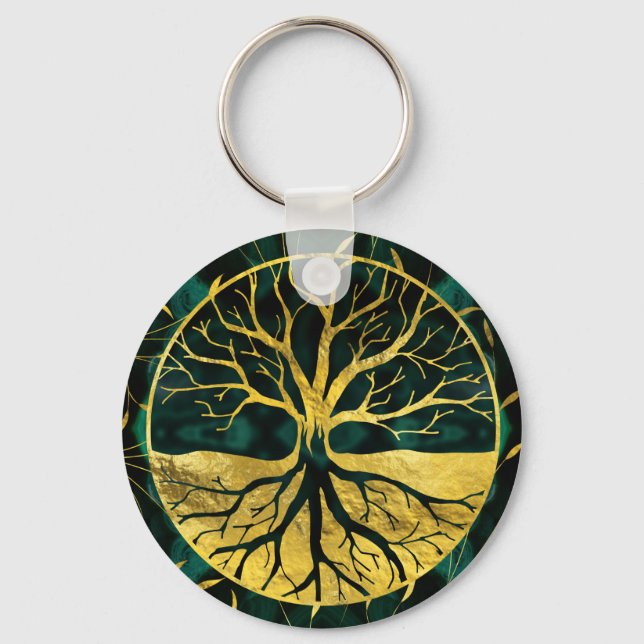 Chaveiro Ouro de Yggdrasil em Malachite (Frente)