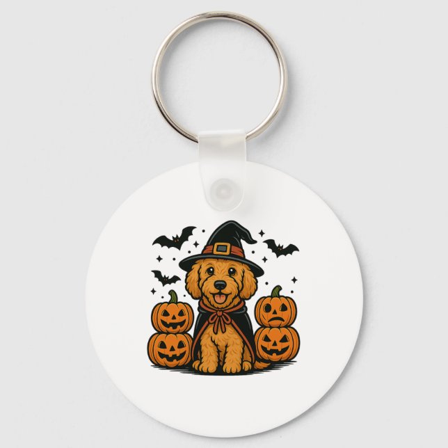 Chaveiro Ouro Doodle Halloween Bruxy Pumpkins Bats Spooky (Frente)