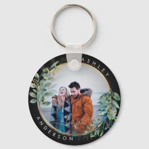 Chaveiro Ouro Floral Casal Verde Botânico Aquarela