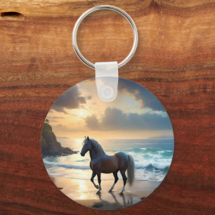 Chaveiro Ouro Grace: Um Cavalo de Palomino na praia Sunset