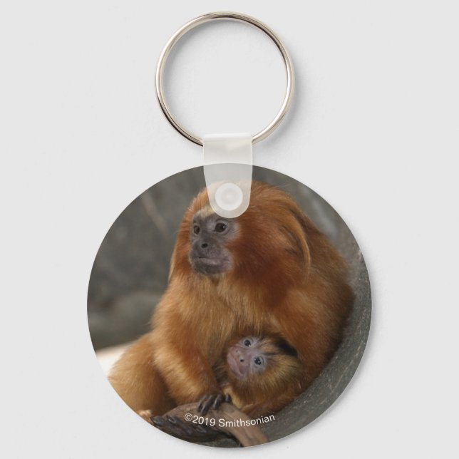 Chaveiro Ouro Lion Tamarin com Baby 2 (Frente)