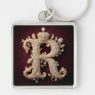 Chaveiro Ouro Ornamentado 'R' Adornado com Diamantes