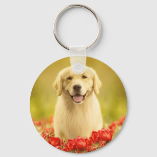 Chaveiro Ouro para sempre nas flores vermelhas