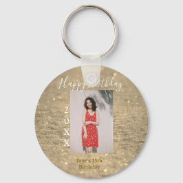 Chaveiro Ouro reluzente feliz 15 de aniversário nome ano