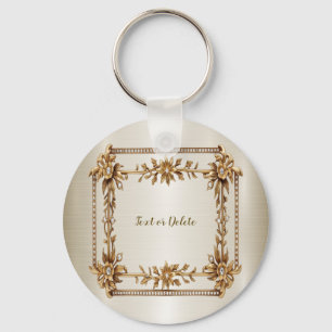 Chaveiro Ouro Retângulo com Flores de Dimond Brilhantes