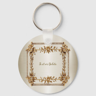 Chaveiro Ouro Retângulo com Flores de Dimond Brilhantes