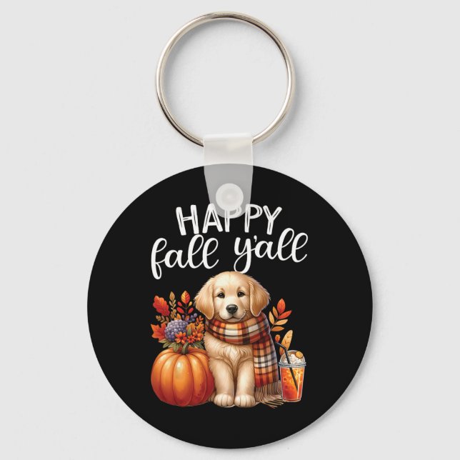 Chaveiro Ouro Retriever Cachorro Pumpkin Spice Feliz Queda (Frente)