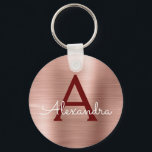 Chaveiro Ouro Rosa Aço Inox Burgundy Monograma<br><div class="desc">Blush Rosa - Ouro Rosa e Faux Aço Inox Burgundy Metalizado Elegante Porta-Chaves. Estes porta-chaves podem ser personalizados para incluir o seu inicial e primeiro nome. Estes porta-chaves são ótimos presentes de aniversário, chá de noiva ou despedida de solteira.</div>