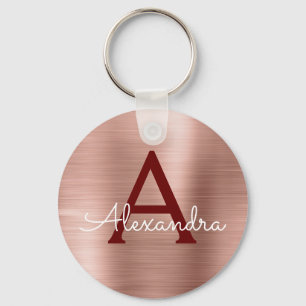 Chaveiro Ouro Rosa Aço Inox Burgundy Monograma