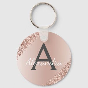 Chaveiro Ouro Rosa Falso Aço Inoxidável Monograma