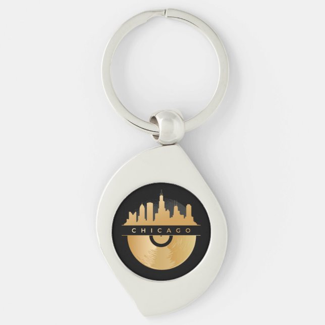Chaveiro Ouro Vinyl Chic de Chicago Illinois Skyline (Frente)