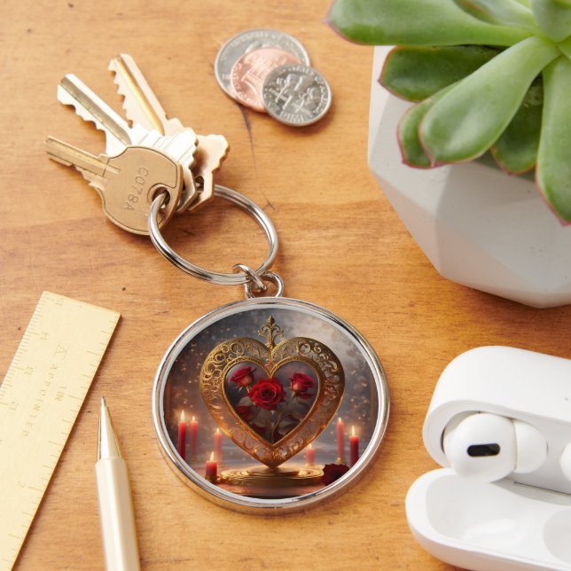 Chaveiro Ouro vitoriano com rosas vermelhas, colheita (Mesa)