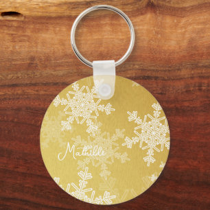 Chaveiro Ouro White Snowflakes Nome de Natal Minimalista
