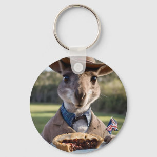 Chaveiro "Outback Delight: Um Canguru come carne Aussie