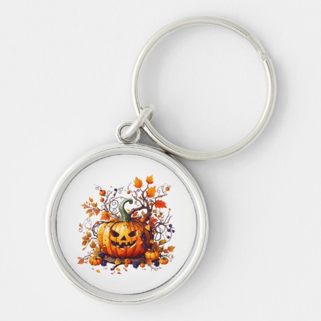 Chaveiro outono Halloween abóbora engraçada (Frente)