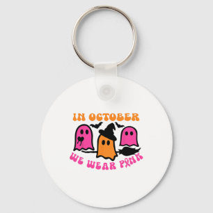 Chaveiro Outubro Vestimos Abóbora Rosa Ghost Halloween Brea