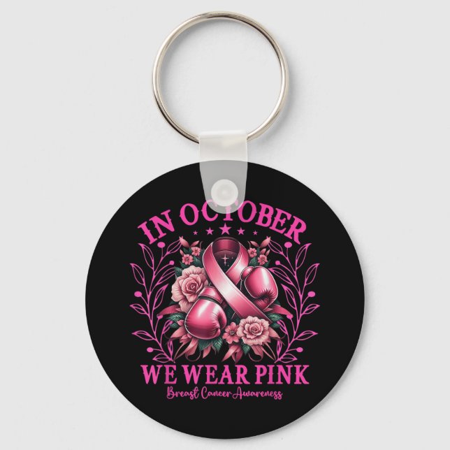 Chaveiro Outubro Vestimos Luvas Rosa Boxando Cancer A (Frente)