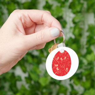 Chaveiro Ovo de Páscoa Vermelho com Padrão de Pássaros