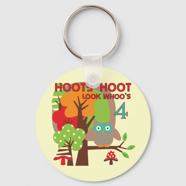 Chaveiro Owl 4th Birthday T shirts e presentes (Frente)