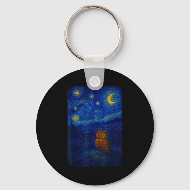 Chaveiro Owl Starry Cute Night Van Gogh Owl Bird Lovers Wom (Frente)