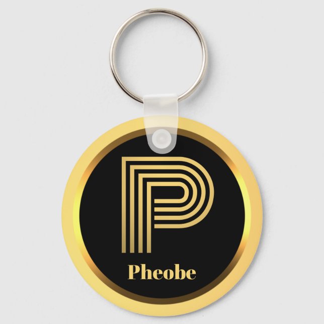Chaveiro P Monograma Dourado Personalizado (Frente)