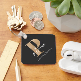 Chaveiro P & Name Iniciais Monogramados Modernos Personaliz