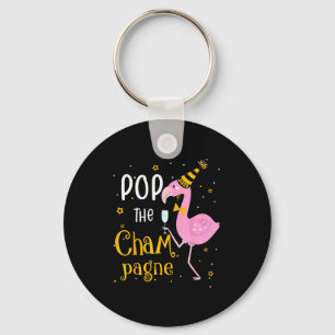Chaveiro P O Champanhe É Ano Novo! Flamingo Engraçado Bebid