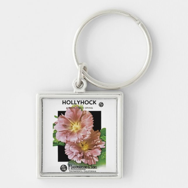 Chaveiro Pacote de Semente Hollyhock Vintage (Frente)