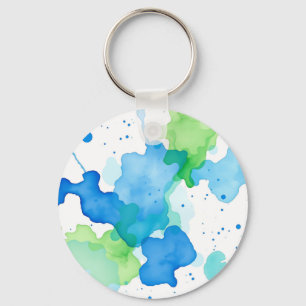 Chaveiro Padrão Abstrato Aquarela Azul Verde