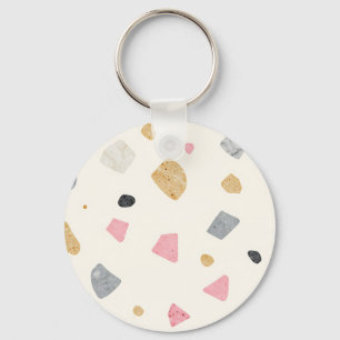Chaveiro Padrão Abstrato de Terrazzo Rosa Cinza Dourado